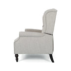 Coussin Teal / Blush Clair / Gris Clair / Beige + Pieds Marron Foncé – Fauteuil inclinable à dossier capitonné avec ailes, une place