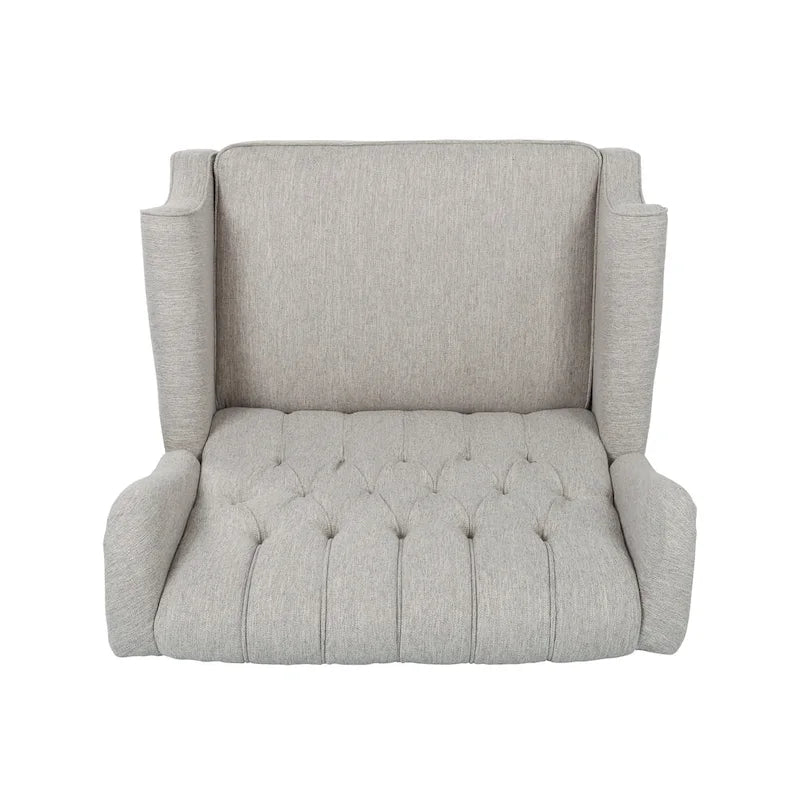 Coussin Teal / Blush Clair / Gris Clair / Beige + Pieds Marron Foncé – Fauteuil inclinable à dossier capitonné avec ailes, une place