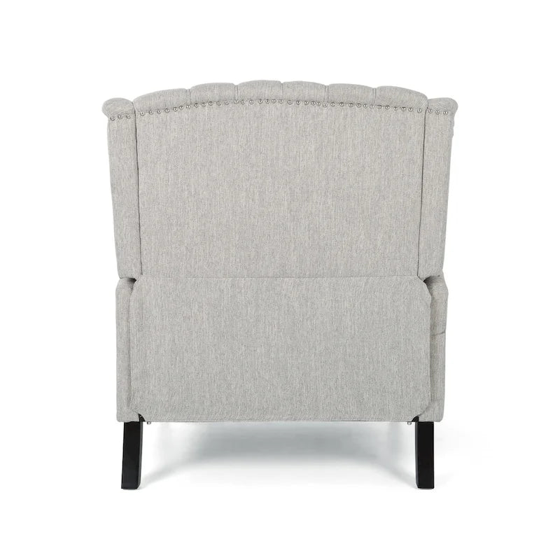 Coussin Teal / Blush Clair / Gris Clair / Beige + Pieds Marron Foncé – Fauteuil inclinable à dossier capitonné avec ailes, une place