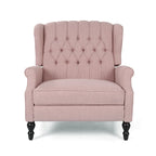 Coussin Teal / Blush Clair / Gris Clair / Beige + Pieds Marron Foncé – Fauteuil inclinable à dossier capitonné avec ailes, une place