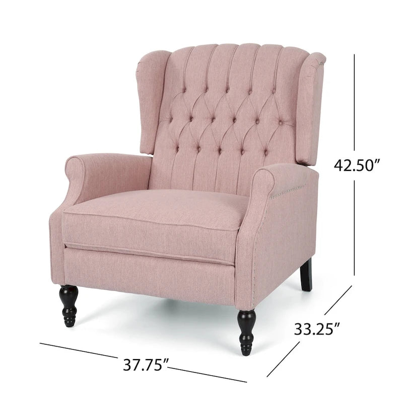 Coussin Teal / Blush Clair / Gris Clair / Beige + Pieds Marron Foncé – Fauteuil inclinable à dossier capitonné avec ailes, une place