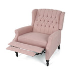 Coussin Teal / Blush Clair / Gris Clair / Beige + Pieds Marron Foncé – Fauteuil inclinable à dossier capitonné avec ailes, une place
