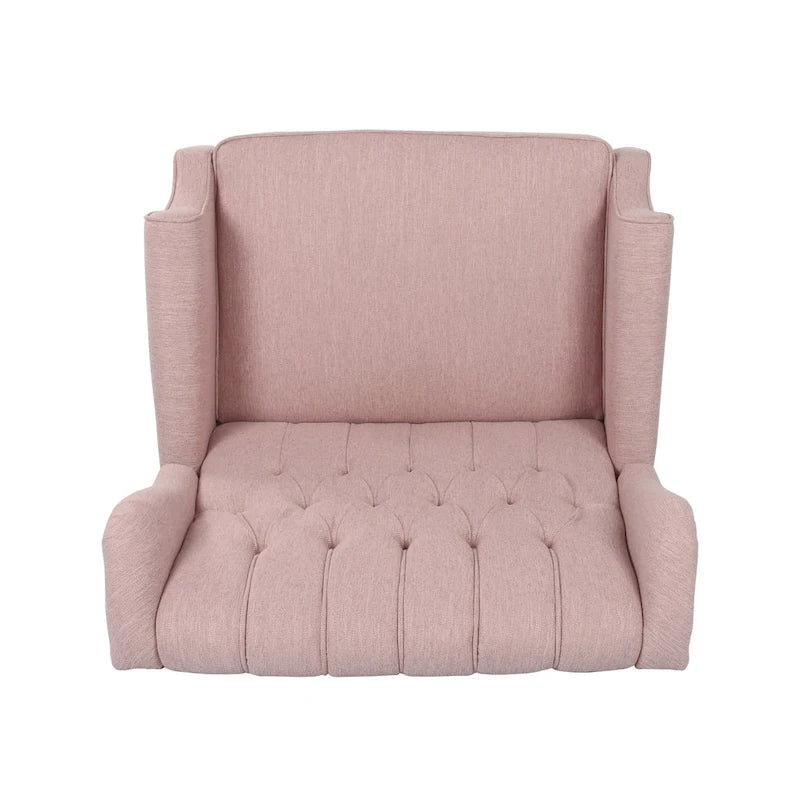 Coussin Teal / Blush Clair / Gris Clair / Beige + Pieds Marron Foncé – Fauteuil inclinable à dossier capitonné avec ailes, une place