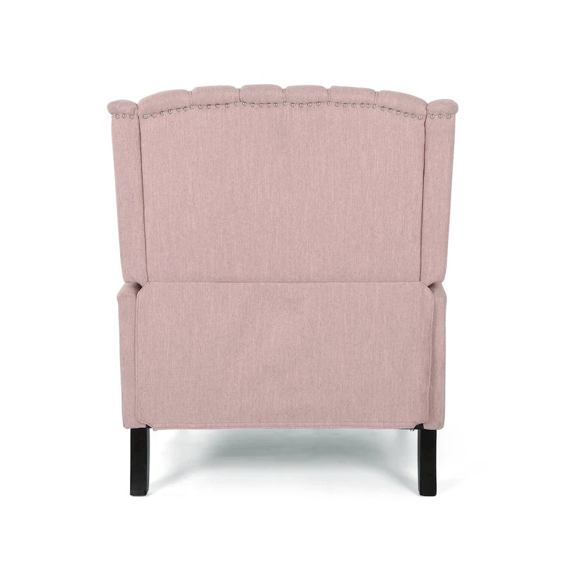 Coussin Teal / Blush Clair / Gris Clair / Beige + Pieds Marron Foncé – Fauteuil inclinable à dossier capitonné avec ailes, une place