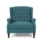 Coussin Teal / Blush Clair / Gris Clair / Beige + Pieds Marron Foncé – Fauteuil inclinable à dossier capitonné avec ailes, une place