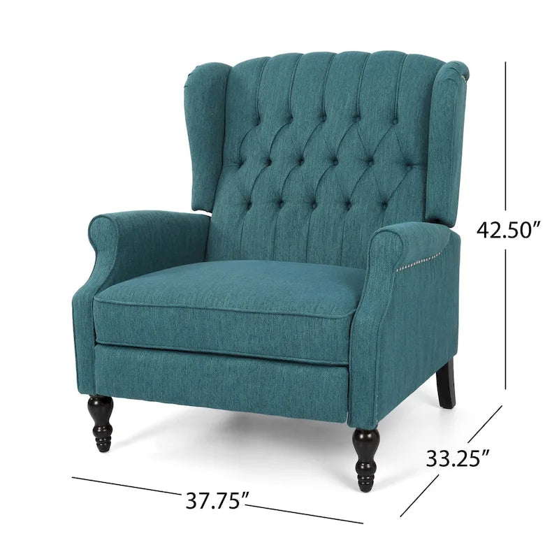 Coussin Teal / Blush Clair / Gris Clair / Beige + Pieds Marron Foncé – Fauteuil inclinable à dossier capitonné avec ailes, une place