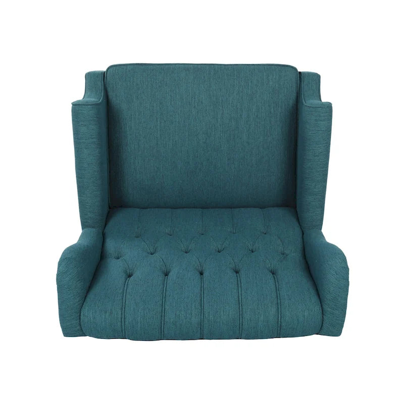 Coussin Teal / Blush Clair / Gris Clair / Beige + Pieds Marron Foncé – Fauteuil inclinable à dossier capitonné avec ailes, une place