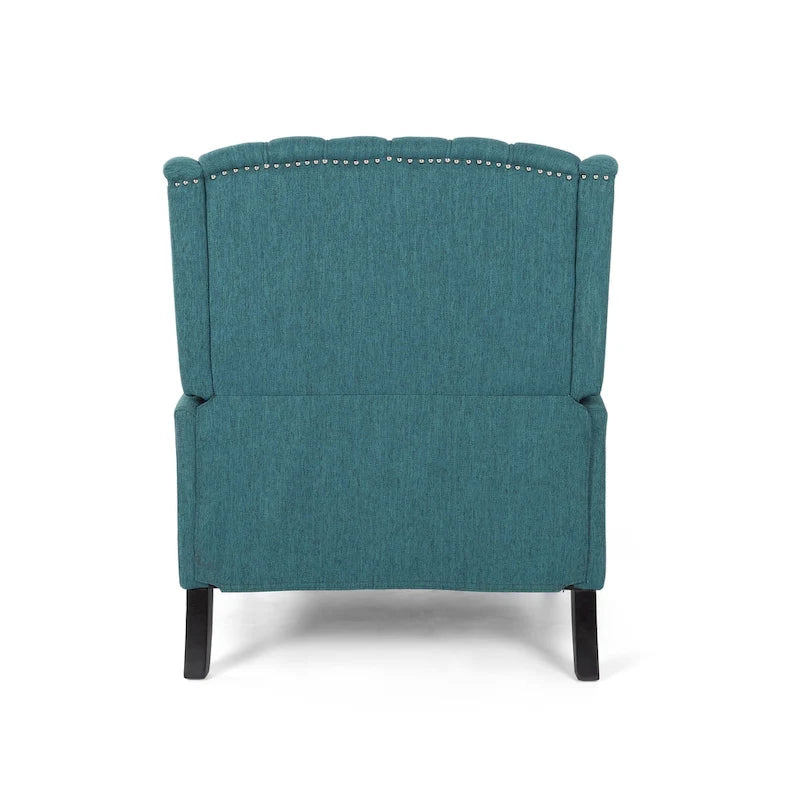 Coussin Teal / Blush Clair / Gris Clair / Beige + Pieds Marron Foncé – Fauteuil inclinable à dossier capitonné avec ailes, une place