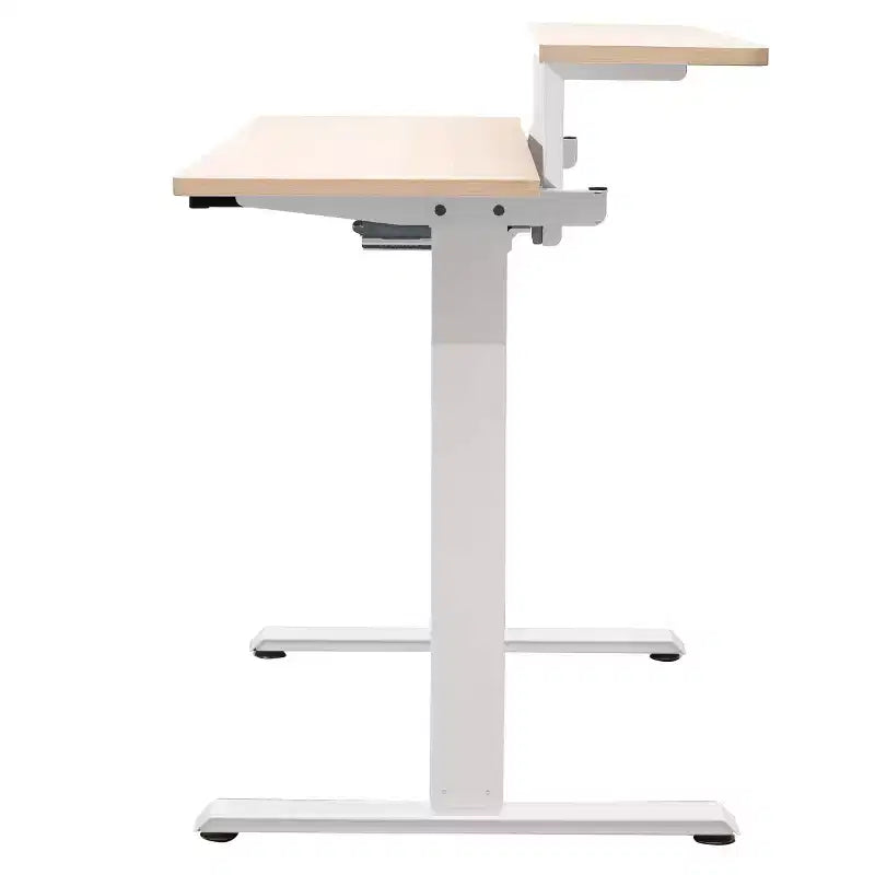 Bureau debout compact électrique programmable à deux niveaux Stand Up Desk Store (cadre blanc/plateau bouleau, 122 cm de large)