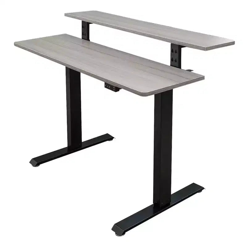 Bureau debout compact électrique programmable à deux niveaux Stand Up Desk Store (cadre blanc/plateau bouleau, 122 cm de large)