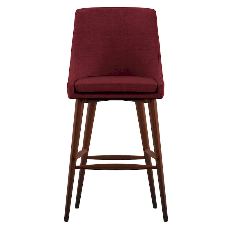 Tabouret de comptoir à dossier en tonneau en lin gris foncé / gris / bleu / rouge, pieds espresso, lot de 2