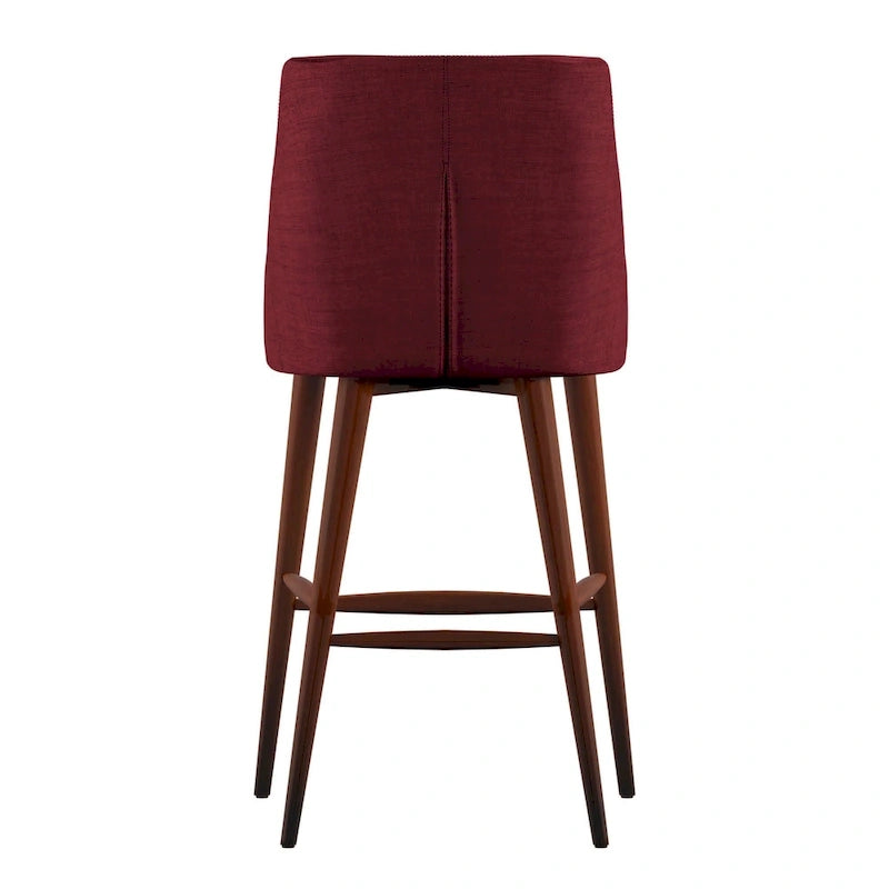 Tabouret de comptoir à dossier en tonneau en lin gris foncé / gris / bleu / rouge, pieds espresso, lot de 2