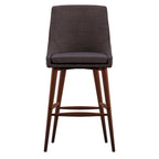 Tabouret de comptoir à dossier en tonneau en lin gris foncé / gris / bleu / rouge, pieds espresso, lot de 2