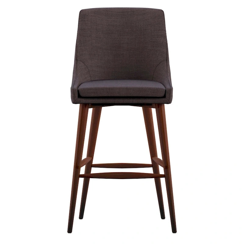 Tabouret de comptoir à dossier en tonneau en lin gris foncé / gris / bleu / rouge, pieds espresso, lot de 2