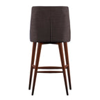 Tabouret de comptoir à dossier en tonneau en lin gris foncé / gris / bleu / rouge, pieds espresso, lot de 2