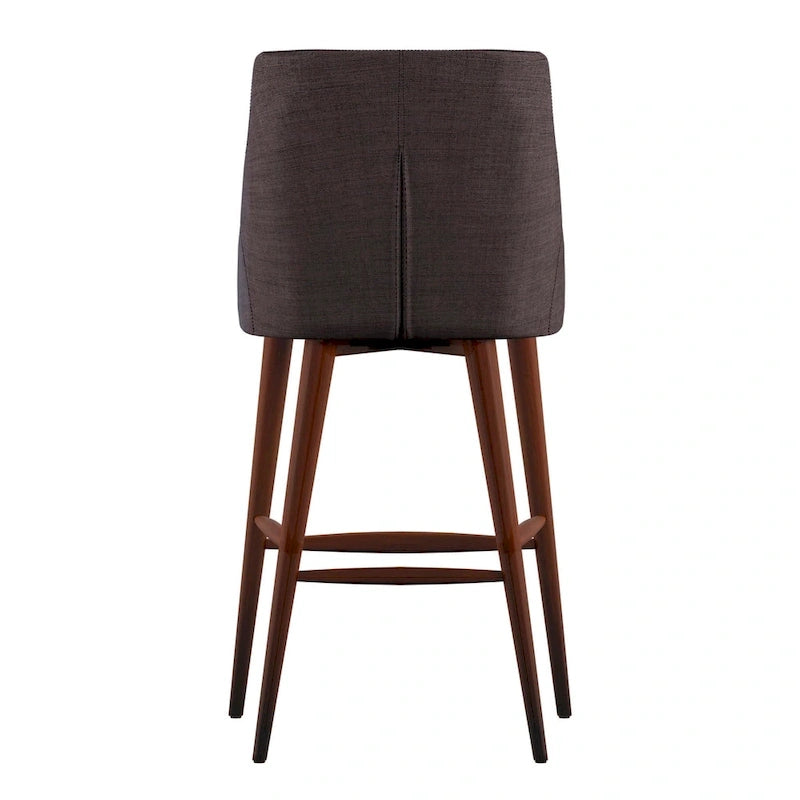 Tabouret de comptoir à dossier en tonneau en lin gris foncé / gris / bleu / rouge, pieds espresso, lot de 2