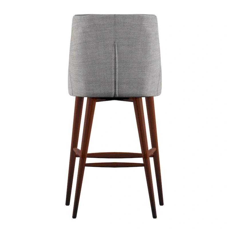 Tabouret de comptoir à dossier en tonneau en lin gris foncé / gris / bleu / rouge, pieds espresso, lot de 2