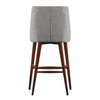 Tabouret de comptoir à dossier en tonneau en lin gris foncé / gris / bleu / rouge, pieds espresso, lot de 2