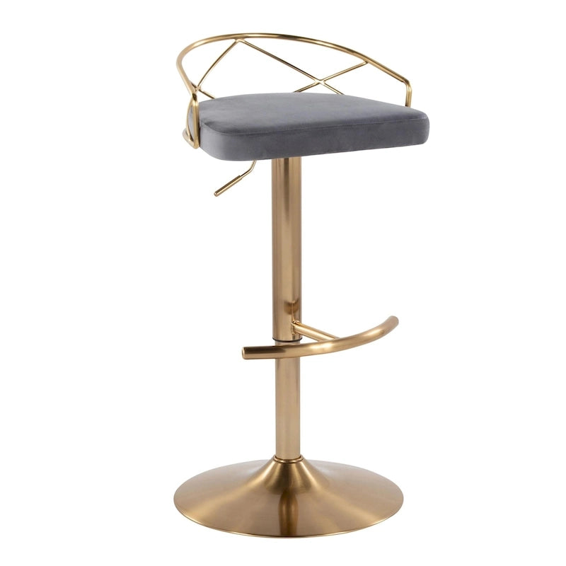 Lot de 2 tabourets de bar réglables – Velours/Similicuir, Métal Or/Chrome