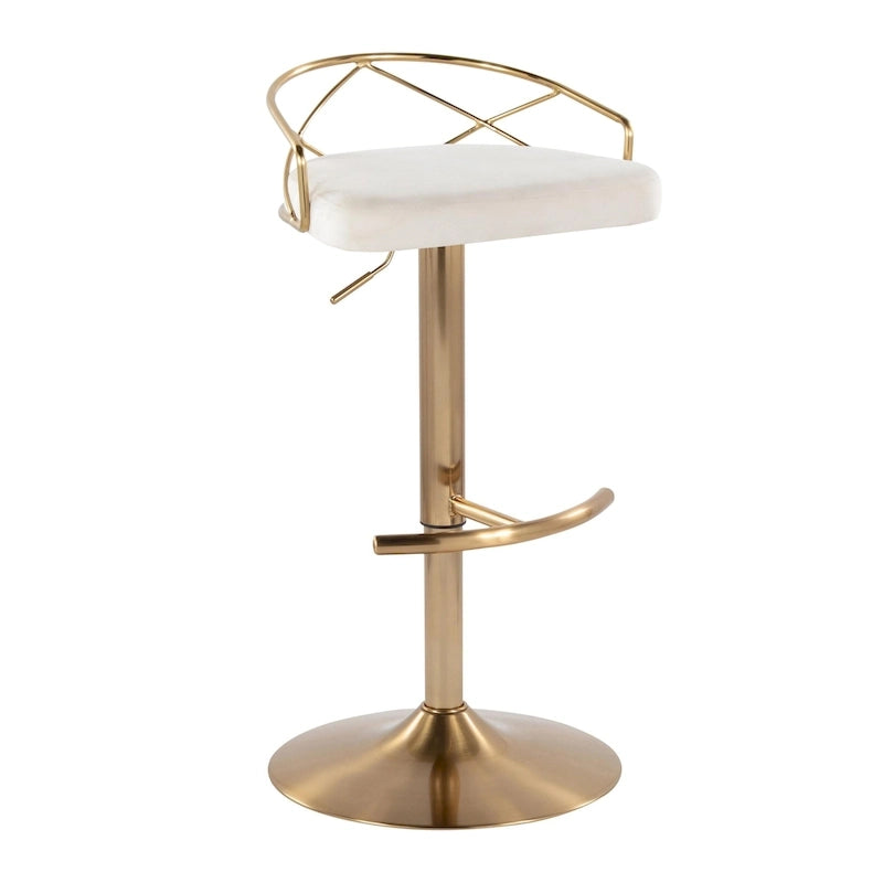 Lot de 2 tabourets de bar réglables – Velours/Similicuir, Métal Or/Chrome