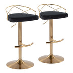 Lot de 2 tabourets de bar réglables – Velours/Similicuir, Métal Or/Chrome
