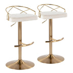 Lot de 2 tabourets de bar réglables – Velours/Similicuir, Métal Or/Chrome