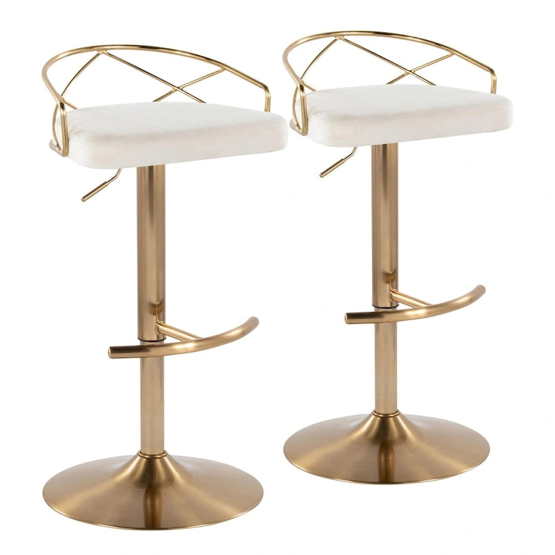 Lot de 2 tabourets de bar réglables – Velours/Similicuir, Métal Or/Chrome