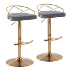 Lot de 2 tabourets de bar réglables – Velours/Similicuir, Métal Or/Chrome