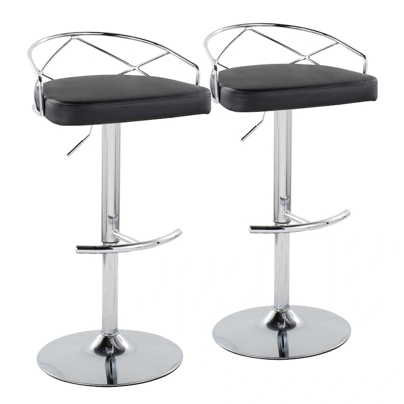 Lot de 2 tabourets de bar réglables – Velours/Similicuir, Métal Or/Chrome