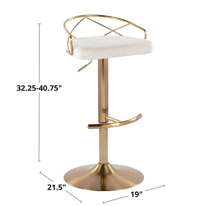 Lot de 2 tabourets de bar réglables – Velours/Similicuir, Métal Or/Chrome
