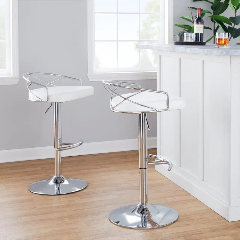 Lot de 2 tabourets de bar réglables – Velours/Similicuir, Métal Or/Chrome