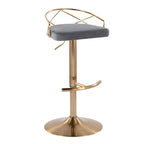 Lot de 2 tabourets de bar réglables – Velours/Similicuir, Métal Or/Chrome