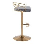 Lot de 2 tabourets de bar réglables – Velours/Similicuir, Métal Or/Chrome