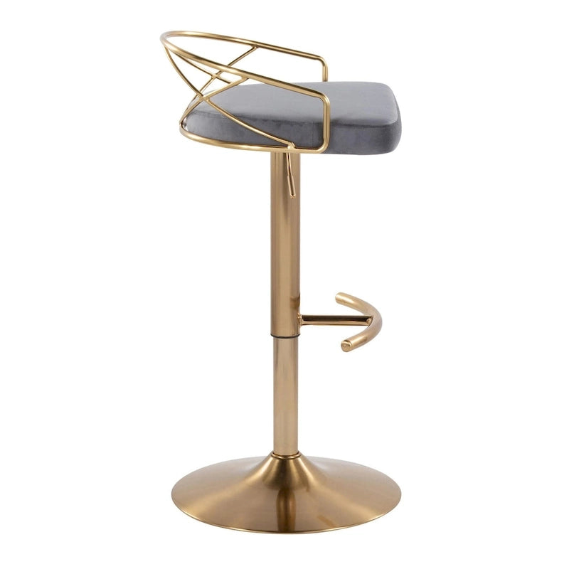 Lot de 2 tabourets de bar réglables – Velours/Similicuir, Métal Or/Chrome