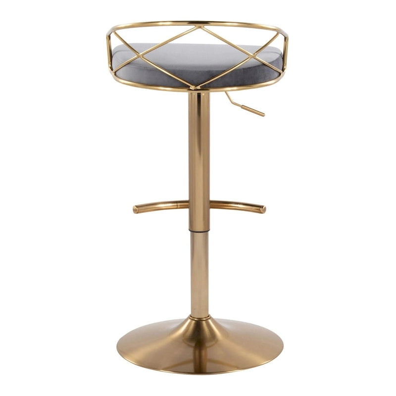 Lot de 2 tabourets de bar réglables – Velours/Similicuir, Métal Or/Chrome
