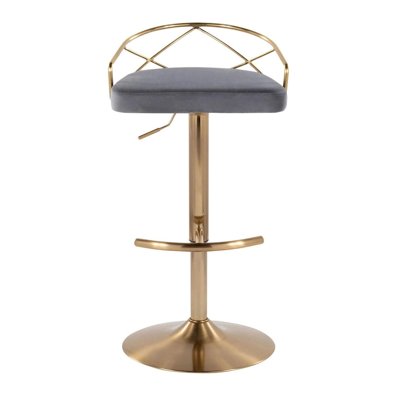 Lot de 2 tabourets de bar réglables – Velours/Similicuir, Métal Or/Chrome