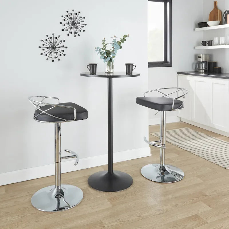 Lot de 2 tabourets de bar réglables – Velours/Similicuir, Métal Or/Chrome