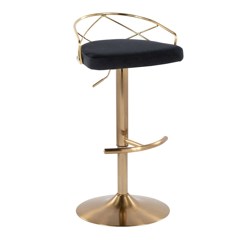 Lot de 2 tabourets de bar réglables – Velours/Similicuir, Métal Or/Chrome