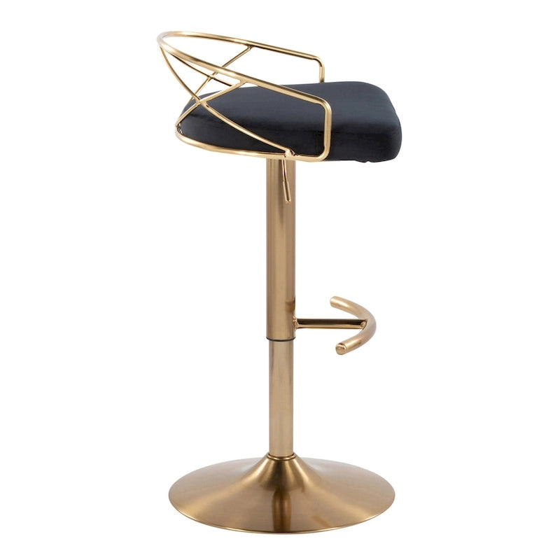 Lot de 2 tabourets de bar réglables – Velours/Similicuir, Métal Or/Chrome