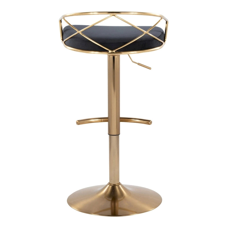Lot de 2 tabourets de bar réglables – Velours/Similicuir, Métal Or/Chrome