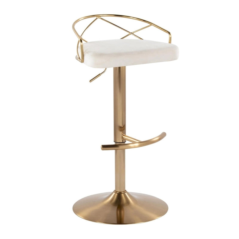 Lot de 2 tabourets de bar réglables – Velours/Similicuir, Métal Or/Chrome