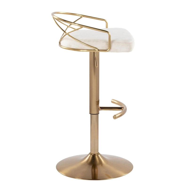 Lot de 2 tabourets de bar réglables – Velours/Similicuir, Métal Or/Chrome