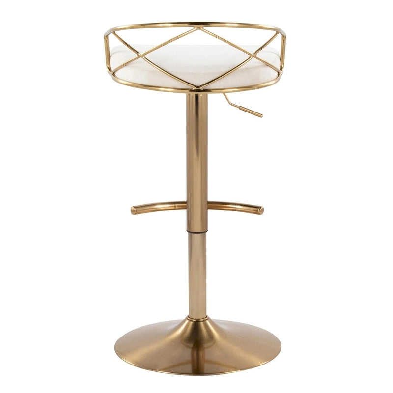 Lot de 2 tabourets de bar réglables – Velours/Similicuir, Métal Or/Chrome