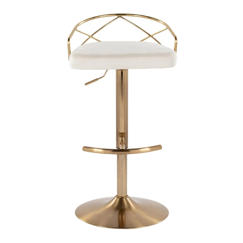 Lot de 2 tabourets de bar réglables – Velours/Similicuir, Métal Or/Chrome