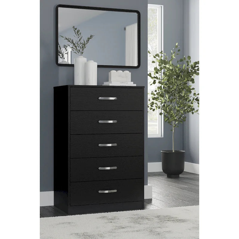 Commode en bois 5 tiroirs – Noir / Blanc, 1 personne