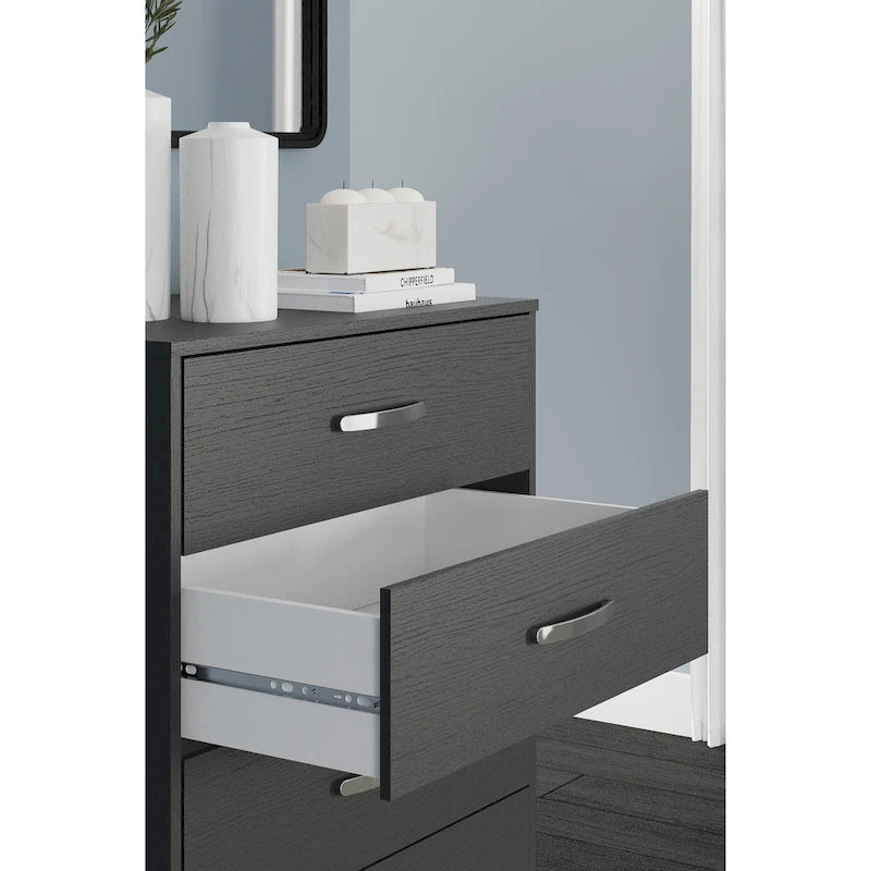 Commode en bois 5 tiroirs – Noir / Blanc, 1 personne