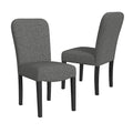 Chaise de salle à manger à dossier arrondi en tissu tressé noir, pieds en bois, lot de 2