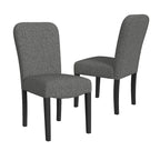 Chaise de salle à manger à dossier arrondi en tissu tressé noir, pieds en bois, lot de 2