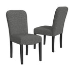 Chaise de salle à manger à dossier arrondi en tissu tressé noir, pieds en bois, lot de 2