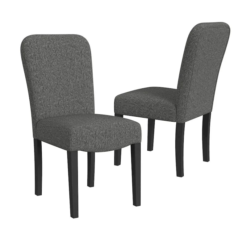 Chaise de salle à manger à dossier arrondi en tissu tressé noir, pieds en bois, lot de 2